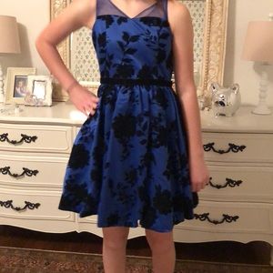 Beautiful Blue and Black Floral Fancy Dress